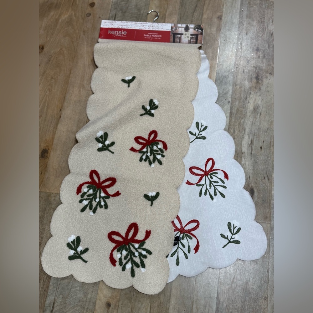 Kensie Holiday table runner with Red and Green Embroidery